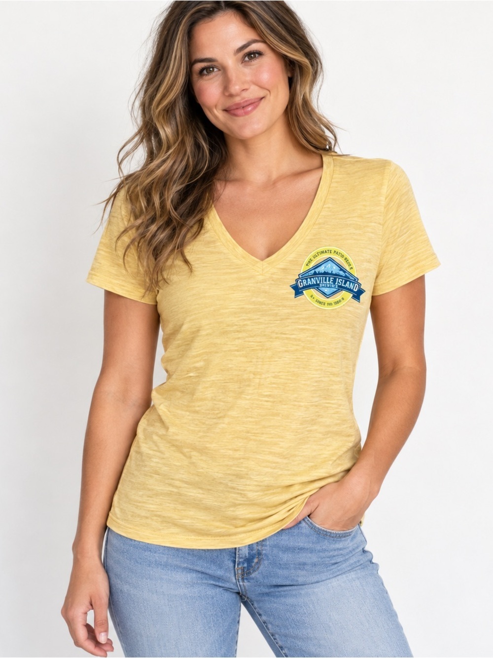 Granville Island Brewing T-shirt Vneck The Ultimate Patio Beer Yellow Sz Medium